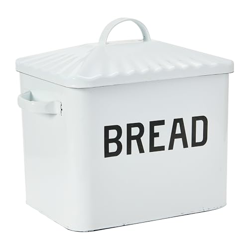 Creative Co-Op Distressed White Bread Box with Lid