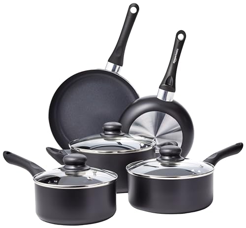 Amazon Basics Non-Stick Cookware 8-Piece Set, Pots...