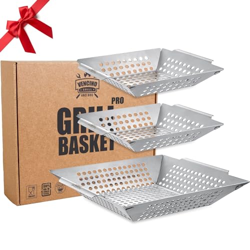 3 Pack Grill Baskets for Outdoor Grill, Heavy Duty...