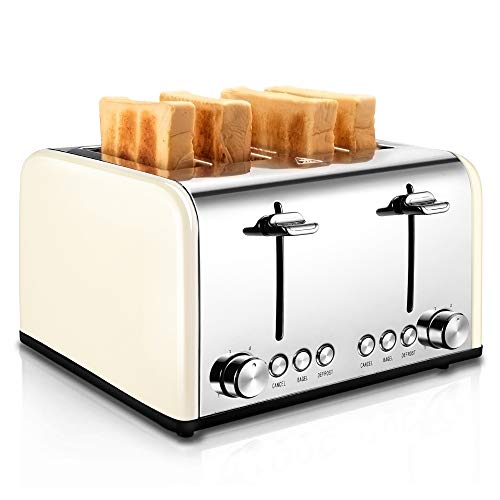 Toaster 4 Slice, CUSIBOX Retro Stainless Steel...