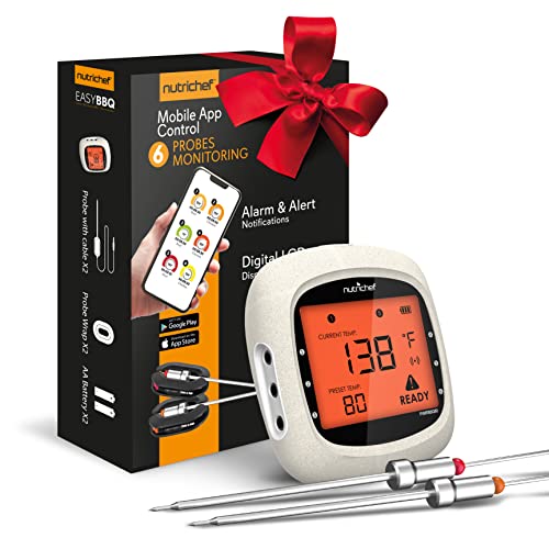 NutriChef Bluetooth Meat Thermometer for Grilling...