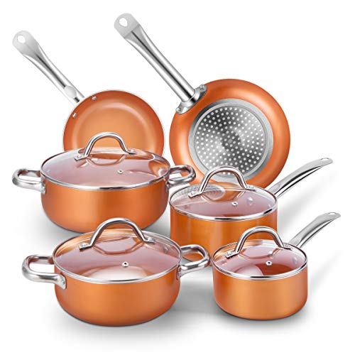 Copper Pots and Pans Set Nonstick 10-Piece Ceramic...