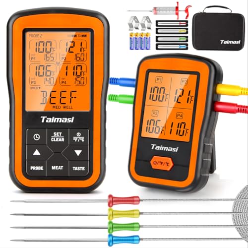 Wireless Digital Meat Thermometer with 4 Probes &...